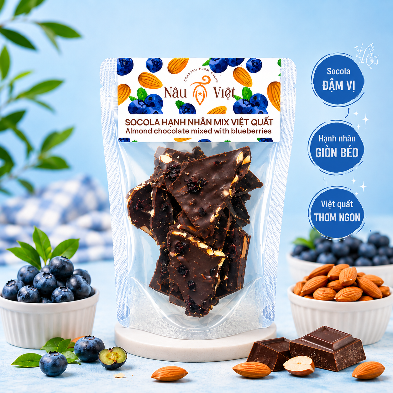 Socola hạnh nhân mix việt quất 100gram